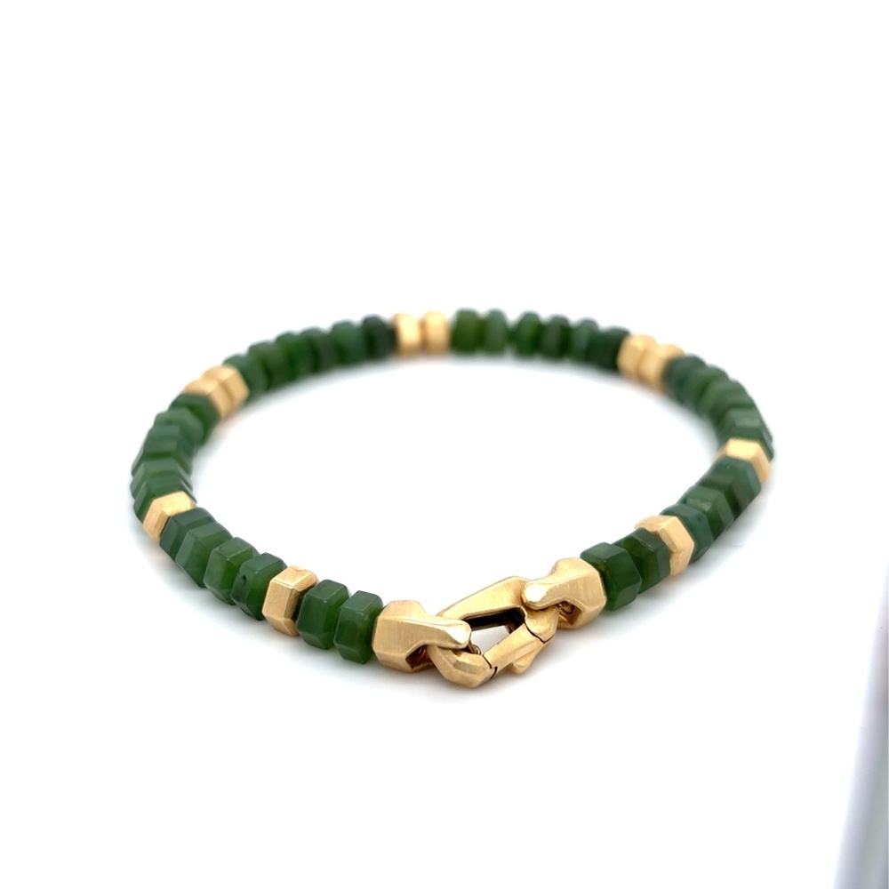 David yurman Mens Gold Jade Hex Bead  Bracelet Medium Size